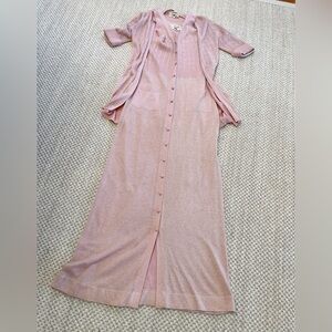 Vintage Banff Dress and Cardigan Set  Pink Maxi Dress with Button Detail 10